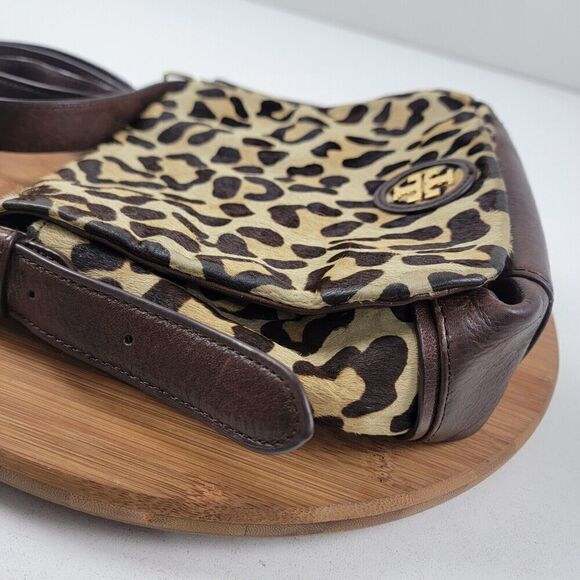 Tory Burch Leopard Crossbody City Bag Shoulder Bag Purse Brown Leather - Picture 4 of 16
